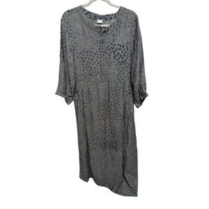 Poetry 100% Linen Printed Button-Through Grey Midi Dress size 6 US animal print